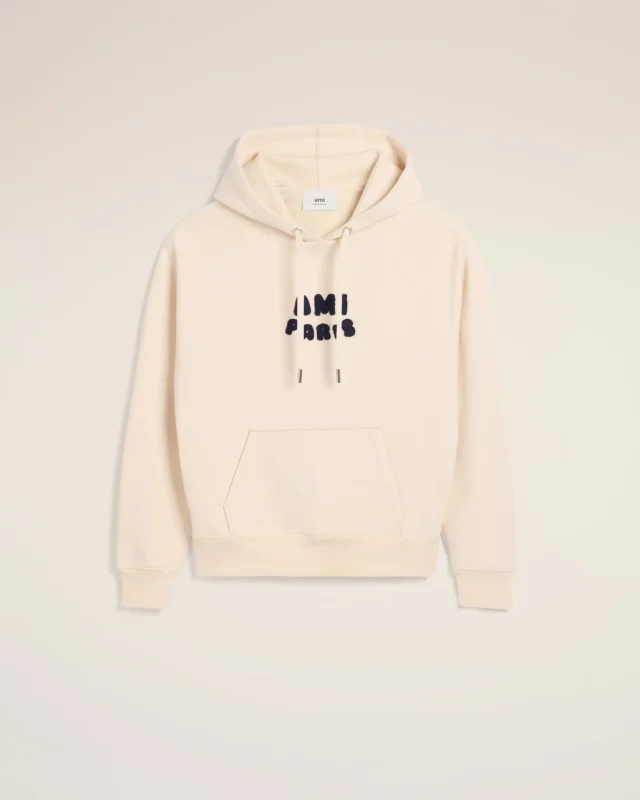 Beige Fleece Hoodie With Ami Paris Patch