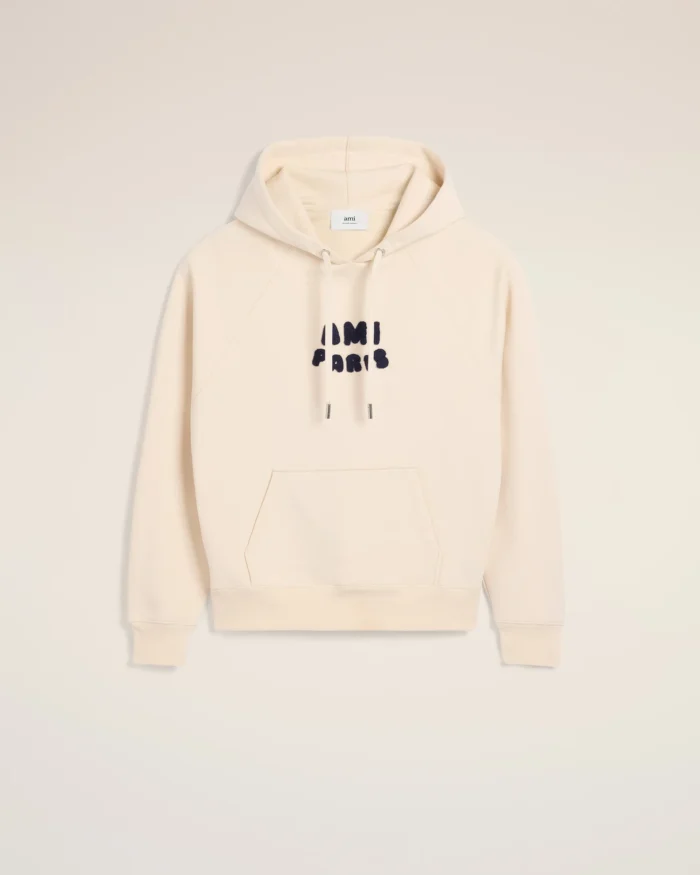 Beige Fleece Hoodie With Ami Paris Patch