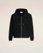 Black Cotton Ami de Coeur Zipped Hoodie