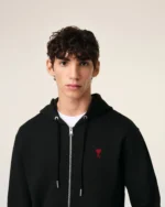 Black Cotton Ami de Coeur Zipped Hoodie