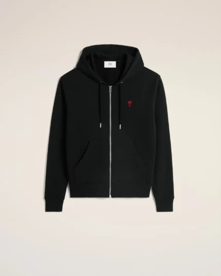 Black Cotton Ami de Coeur Zipped Hoodie